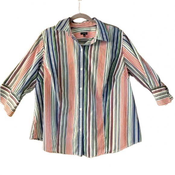 Talbots Tops - Striped Multicolor Talbots 3/4 sleeve 100% Cotton Blouse - Comfy & Cool